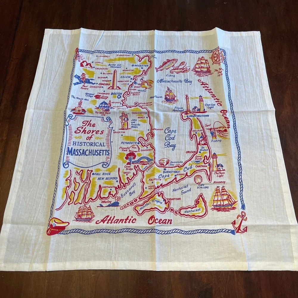 Red & White Kitchen Co Flour Sack Kitchen Towel Retro Massachusetts Shores Coast